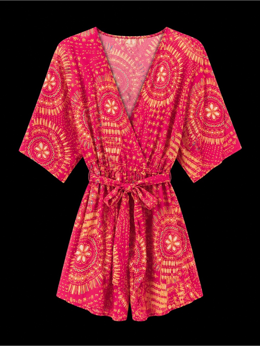 Women's Pink & yellow Printed Wrap Romper - Stylish